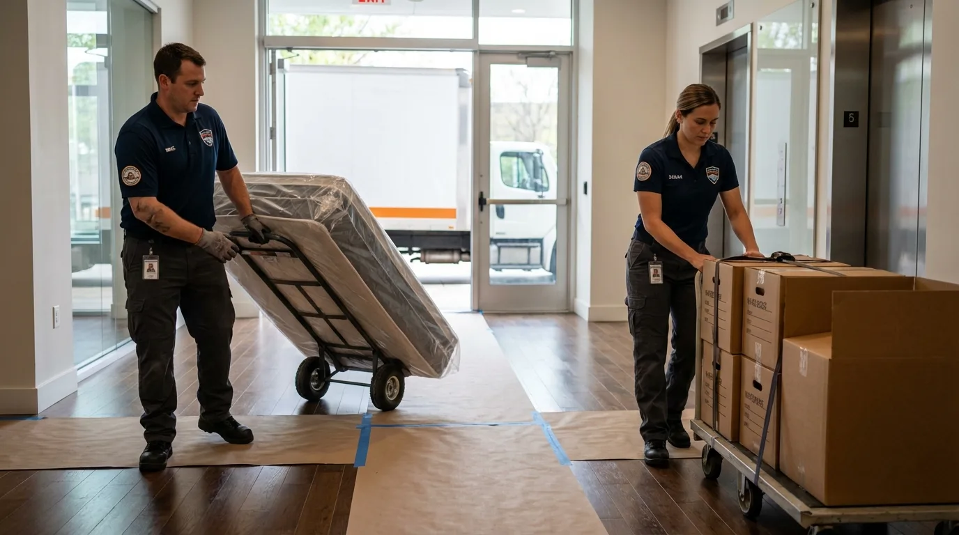 Professional apartment movers loading elevator in Cherry Hill, NJ
